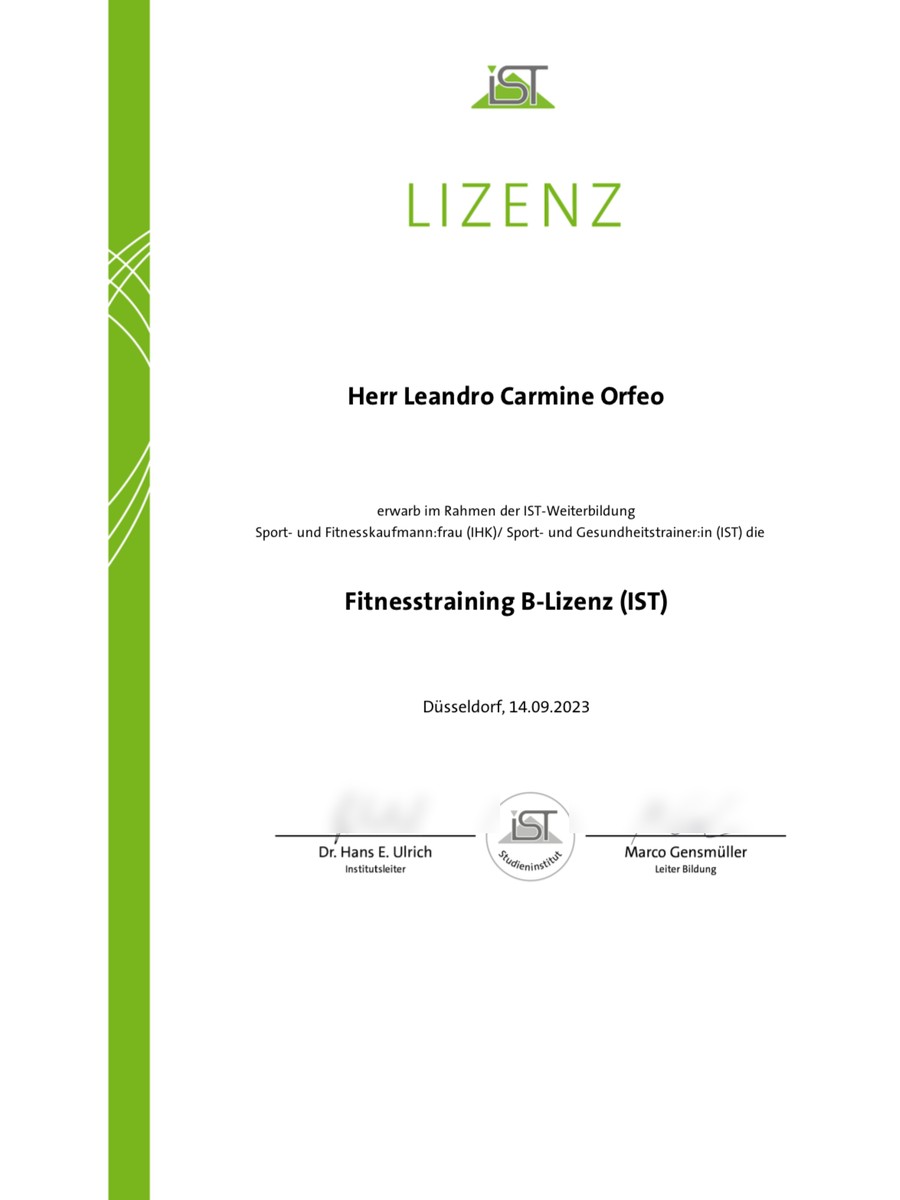 Zertifikat Fitnesstraining